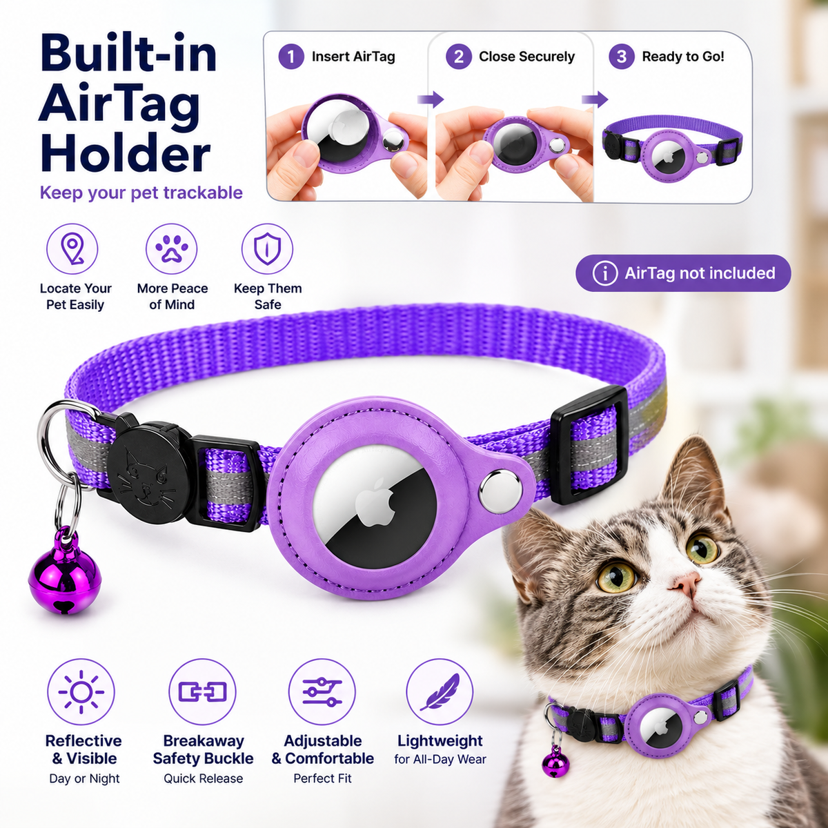 Reflective AirTag Pet Collar