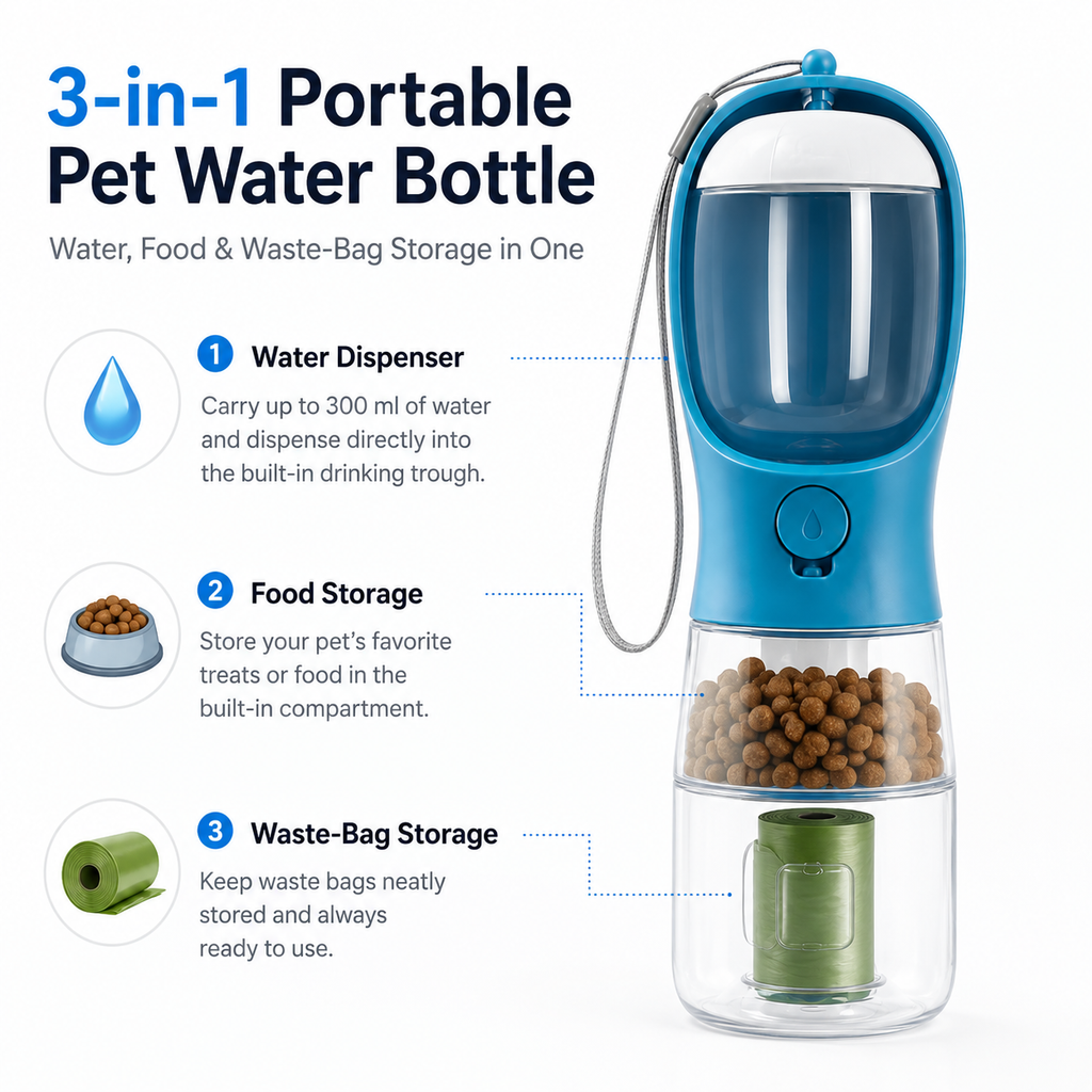 3-in-1 Portable Pet Water Bottle