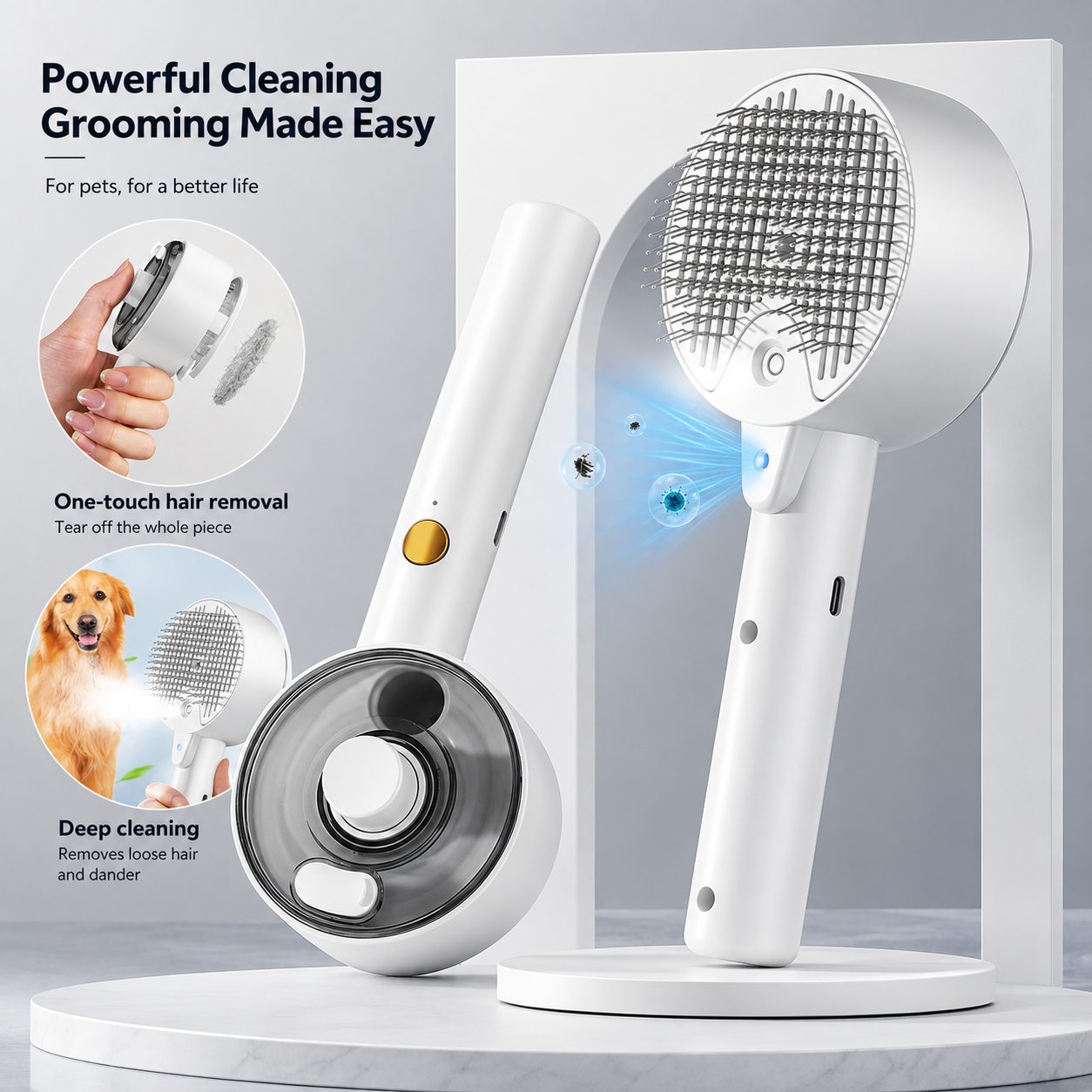 Steam Pet Grooming Brush – Mist Hair Remover for Cats & Dogs
