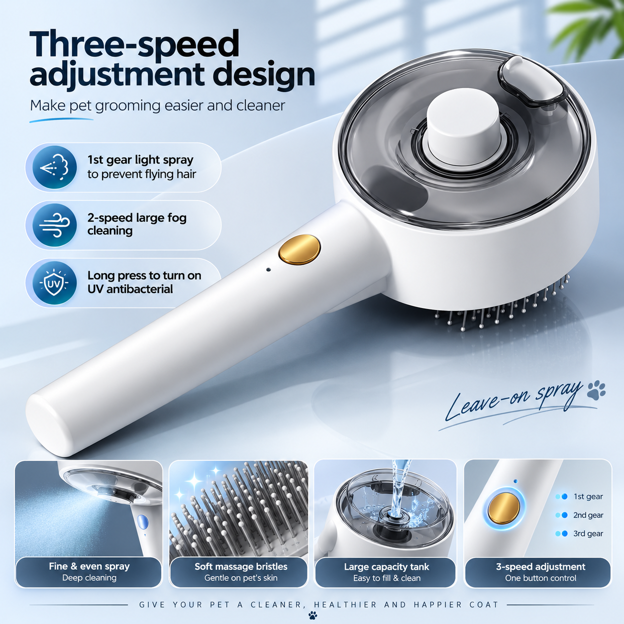 Steam Pet Grooming Brush – Mist Hair Remover for Cats & Dogs