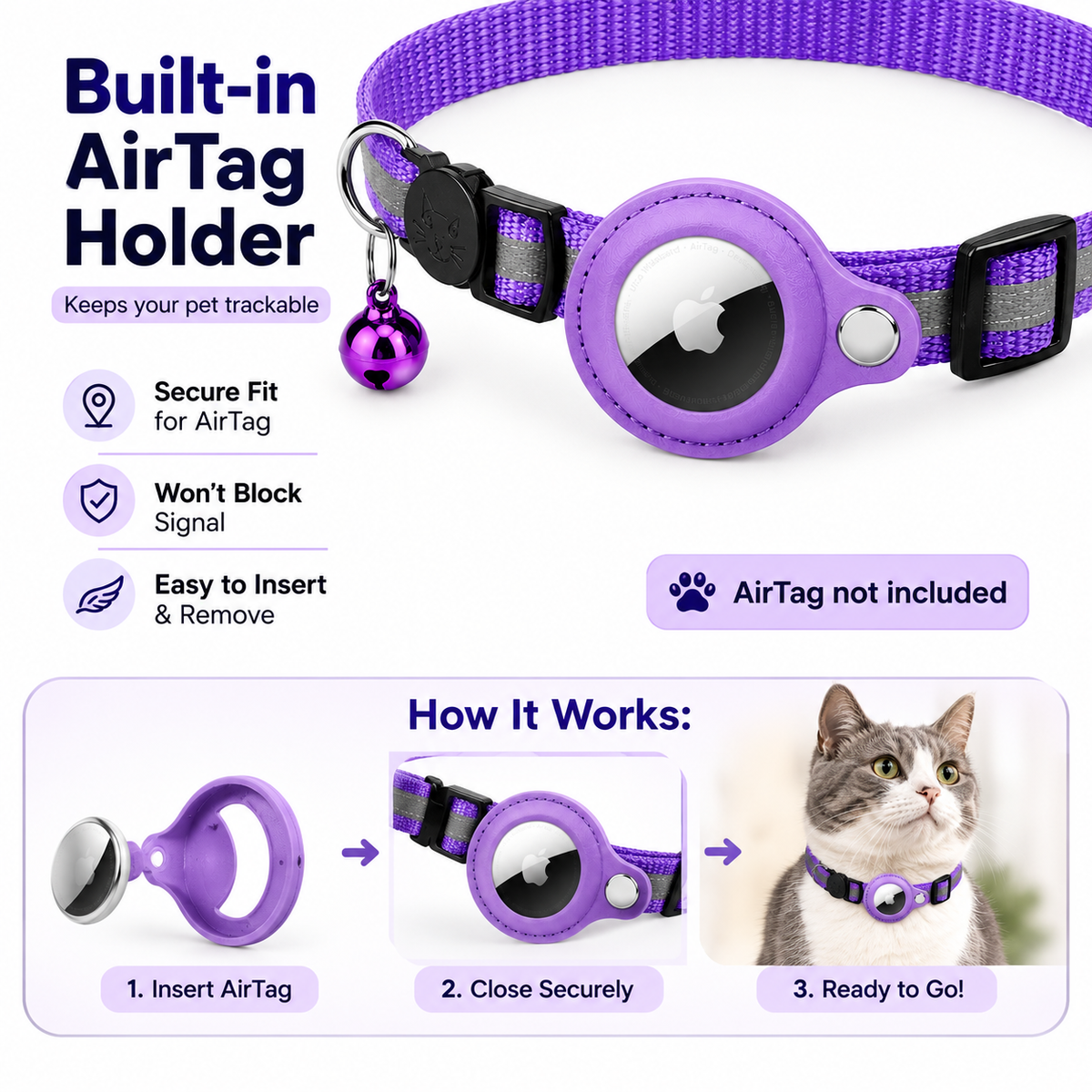 Reflective AirTag Pet Collar