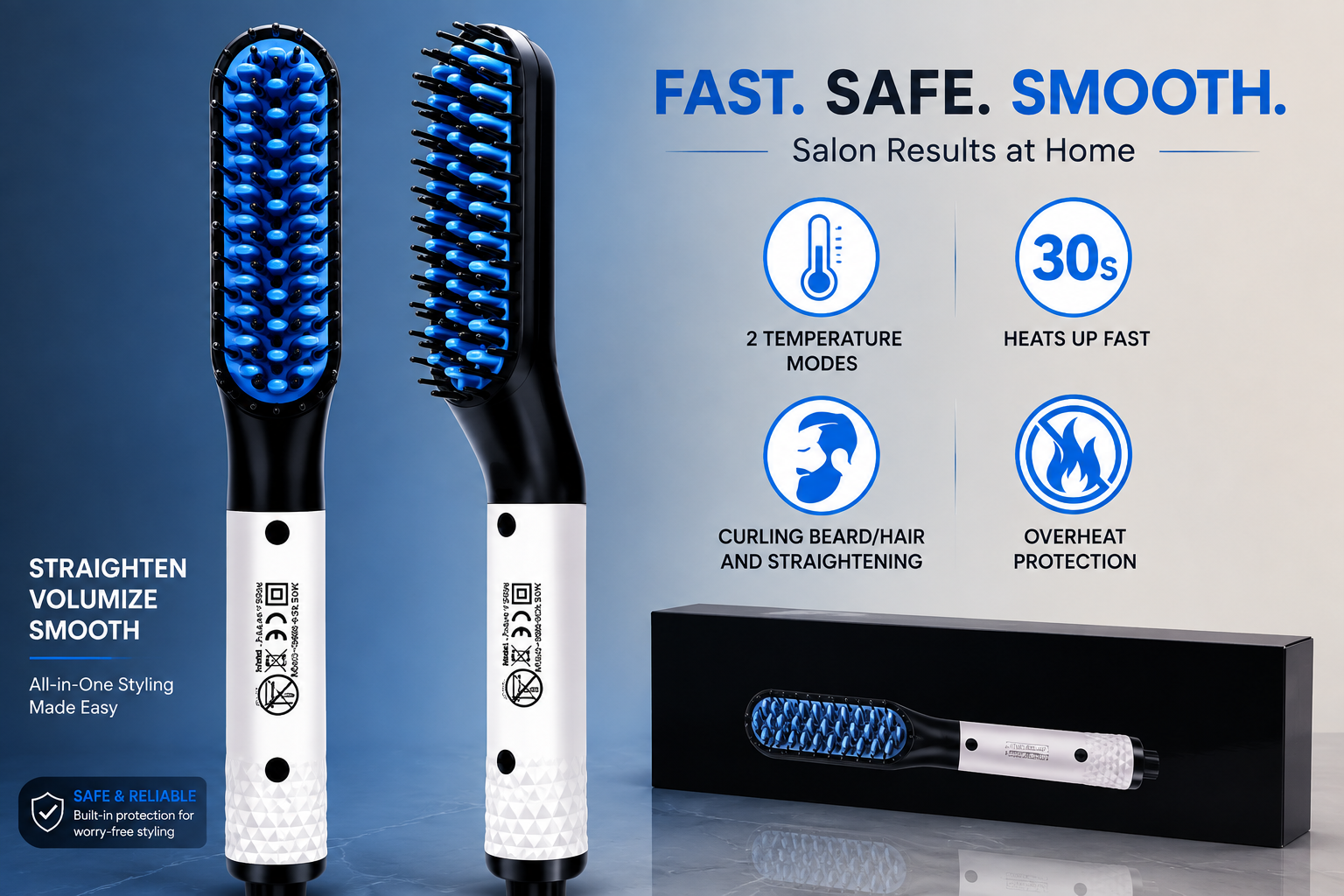 2-in-1 Heated Hair & Beard Straightening Brush