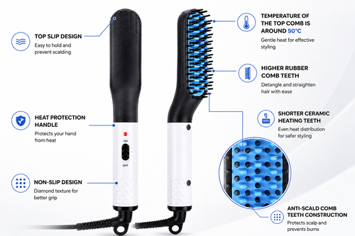 2-in-1 Heated Hair & Beard Straightening Brush