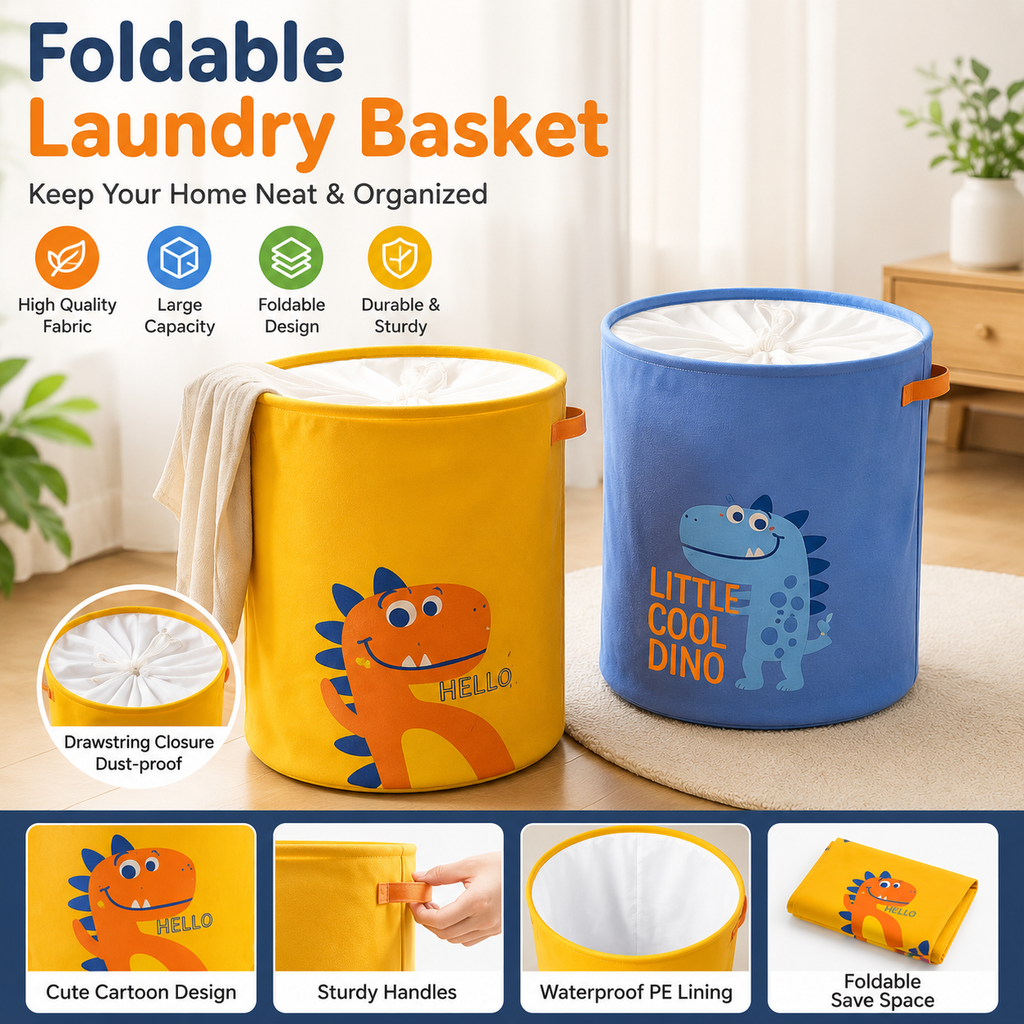 Foldable Laundry & Storage Basket with Drawstring