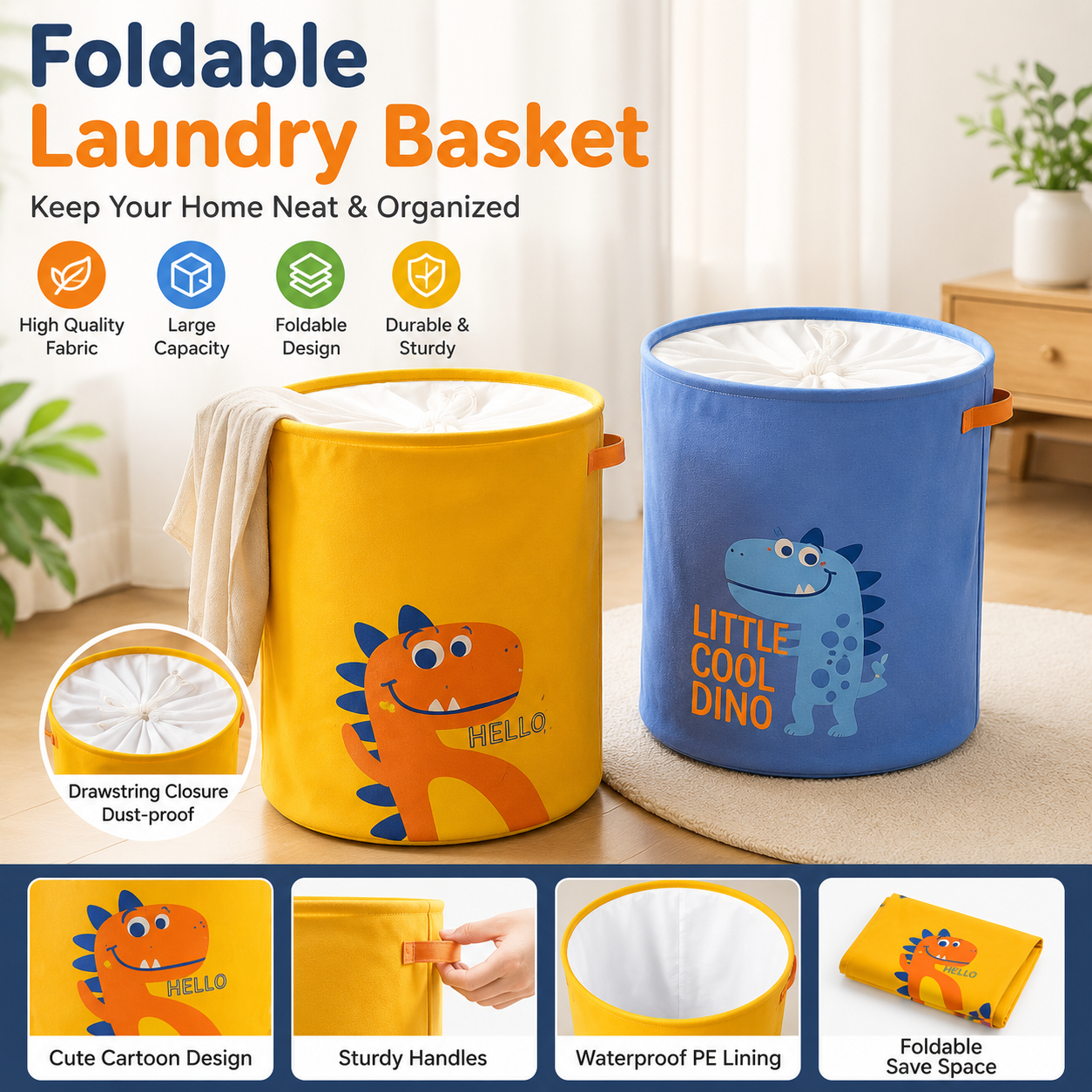 Foldable Laundry & Storage Basket with Drawstring