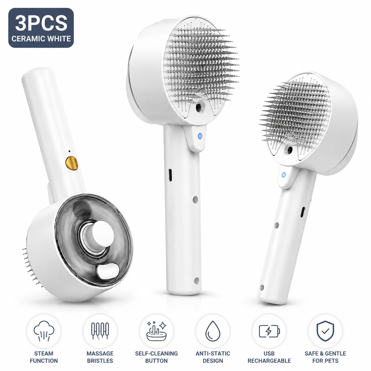 Steam Pet Grooming Brush – Mist Hair Remover for Cats & Dogs
