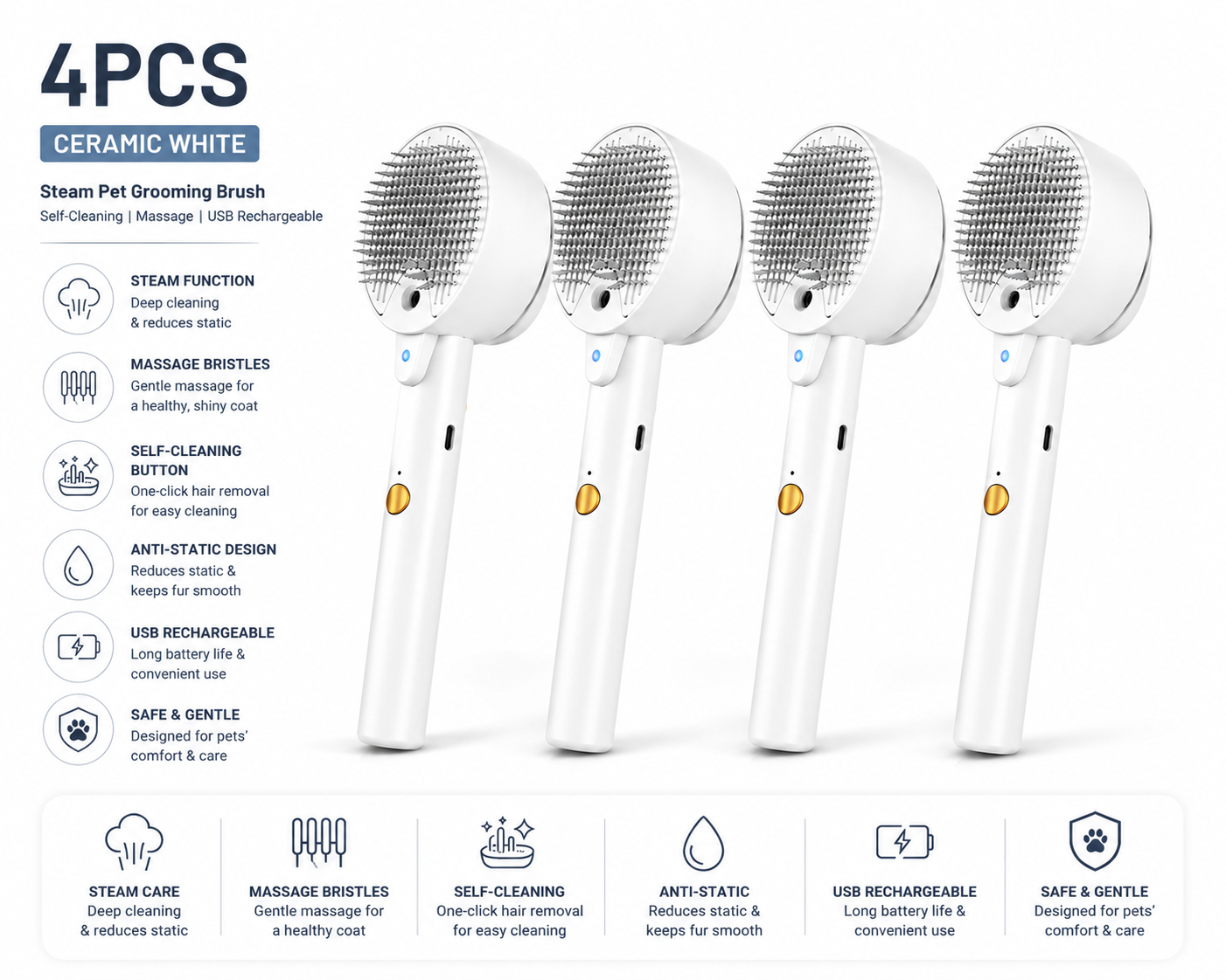 Steam Pet Grooming Brush – Mist Hair Remover for Cats & Dogs