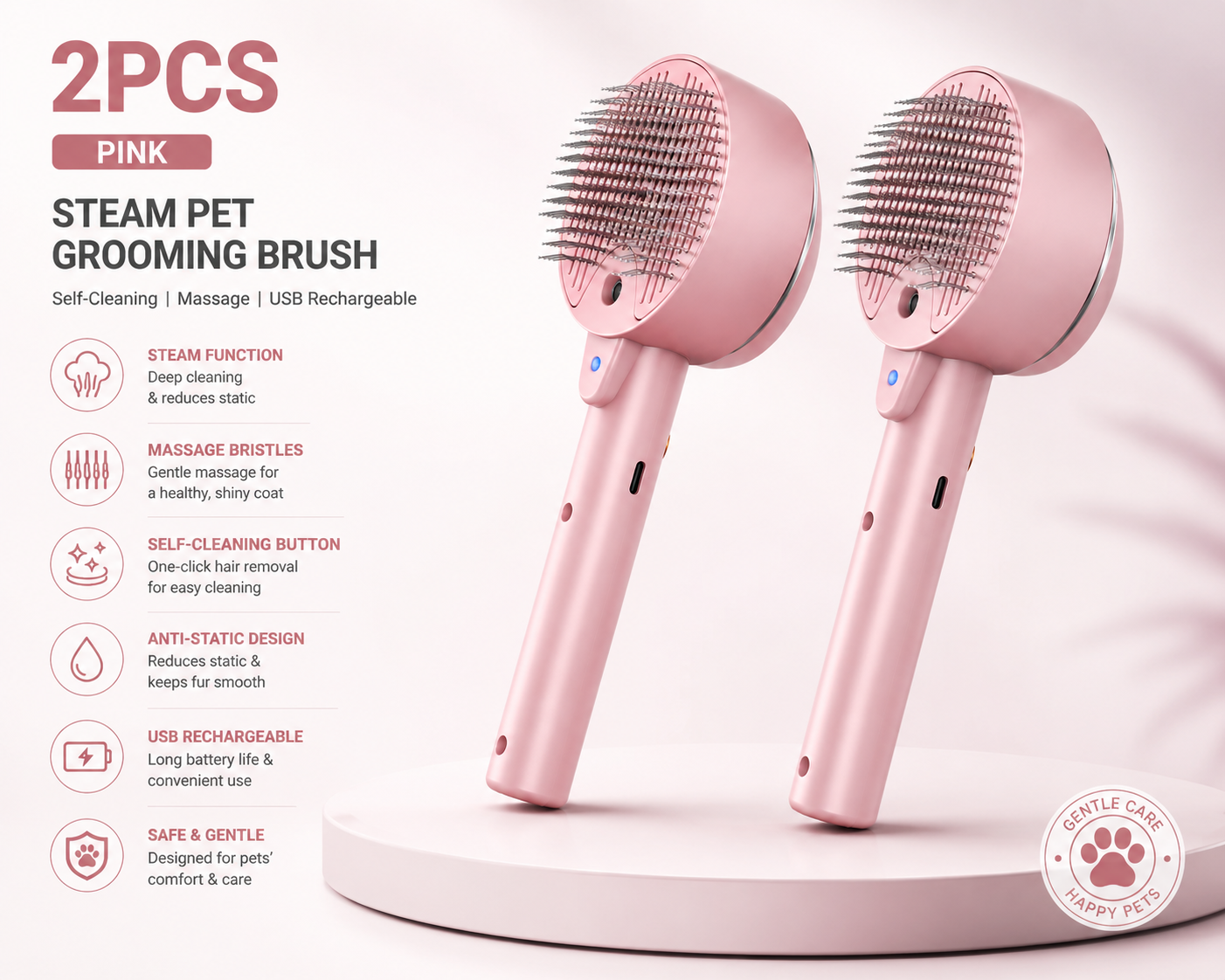 Steam Pet Grooming Brush – Mist Hair Remover for Cats & Dogs