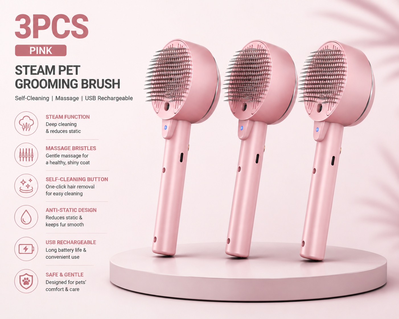 Steam Pet Grooming Brush – Mist Hair Remover for Cats & Dogs