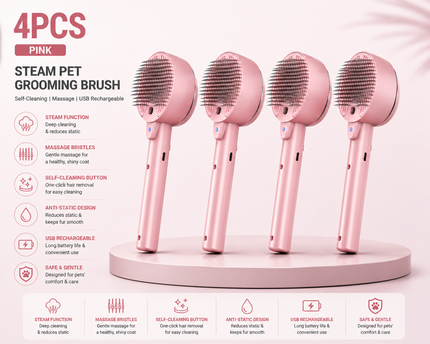 Steam Pet Grooming Brush – Mist Hair Remover for Cats & Dogs