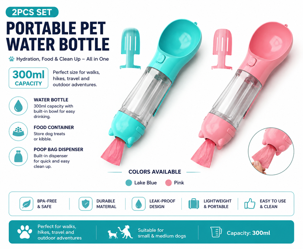3-in-1 Portable Dog Water Bottle & Travel Feeder