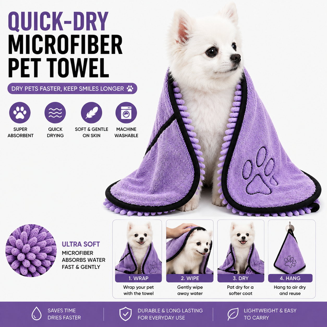 Quick-Dry Microfiber Pet Towel