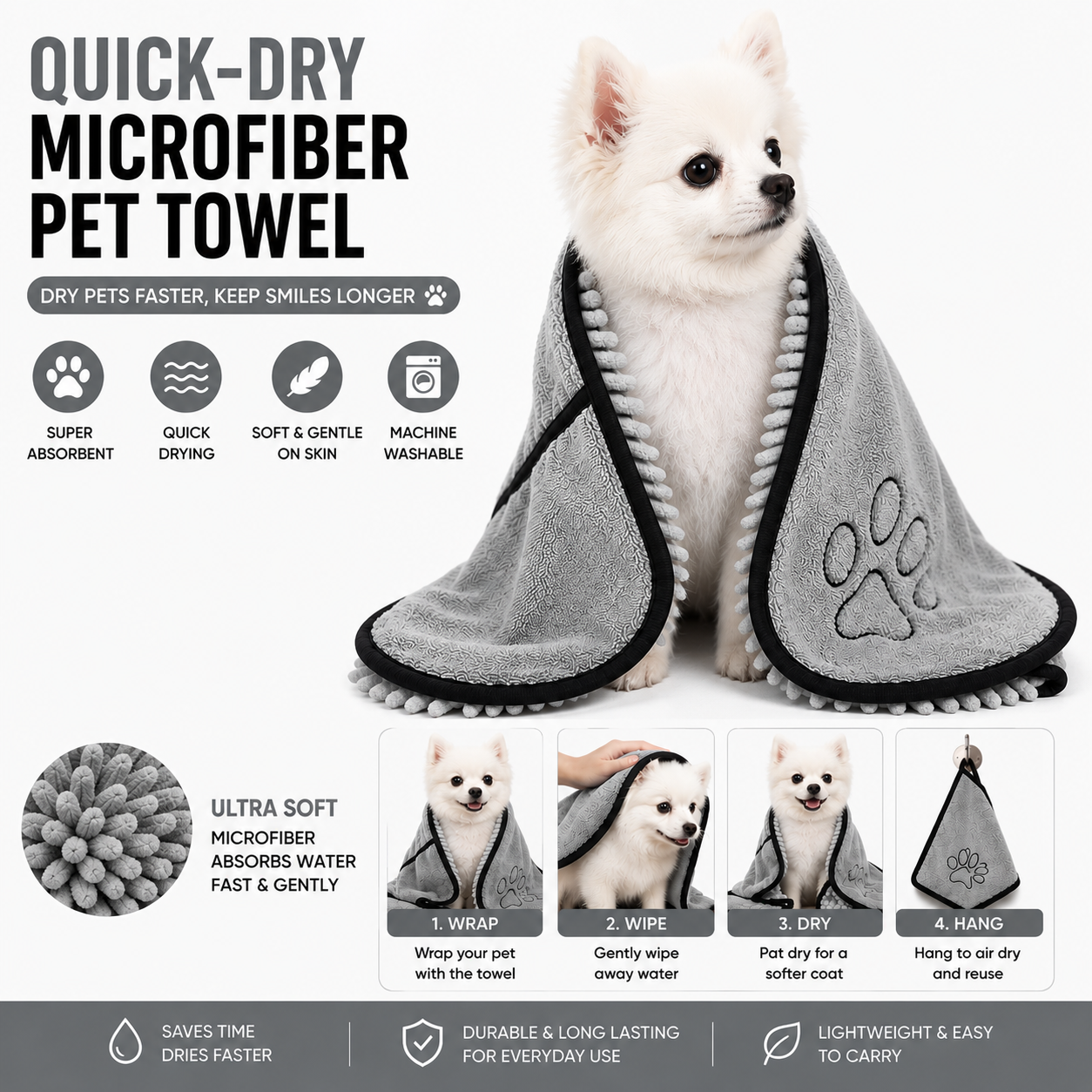 Quick-Dry Microfiber Pet Towel