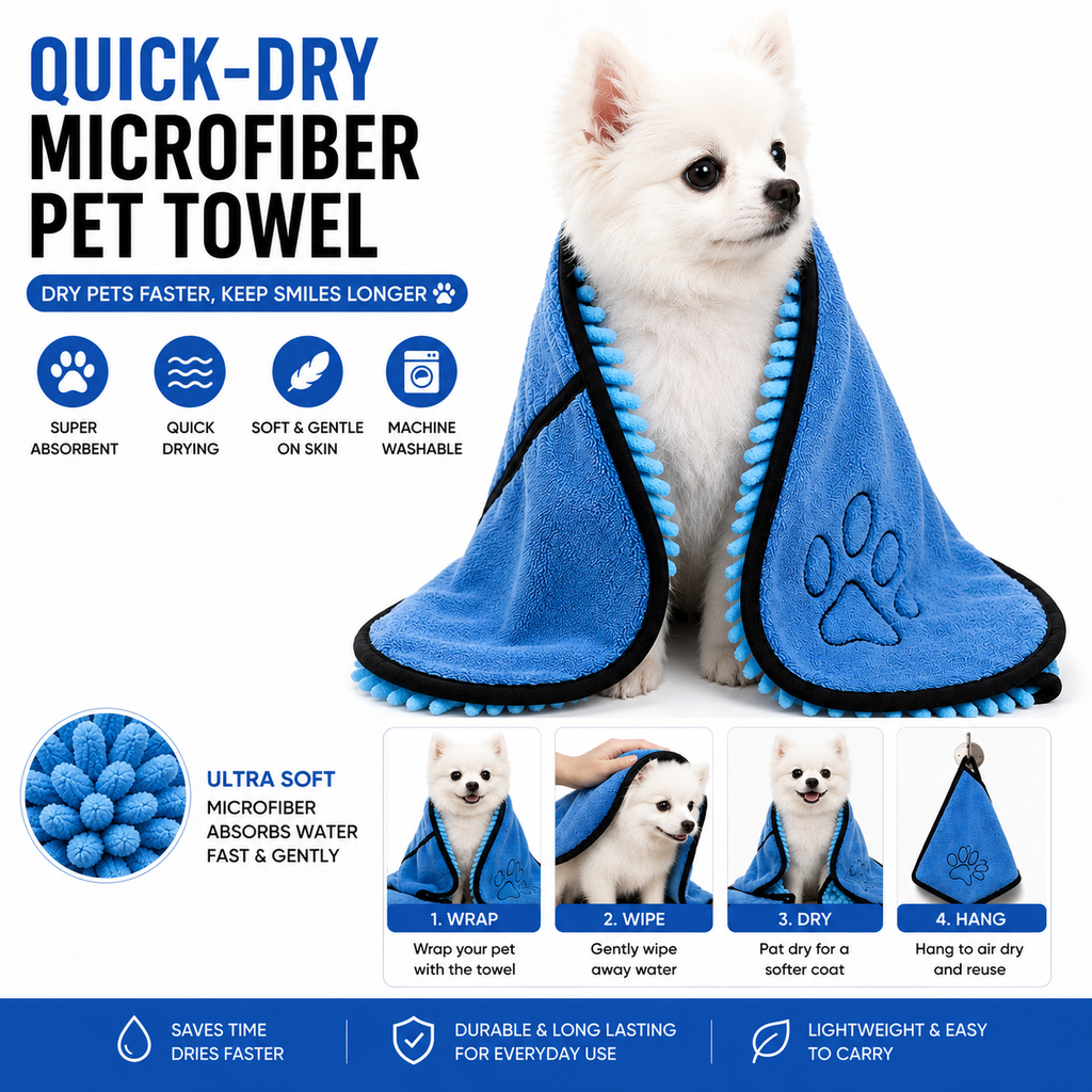 Quick-Dry Microfiber Pet Towel