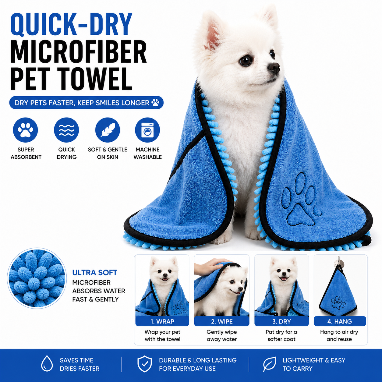 Quick-Dry Microfiber Pet Towel