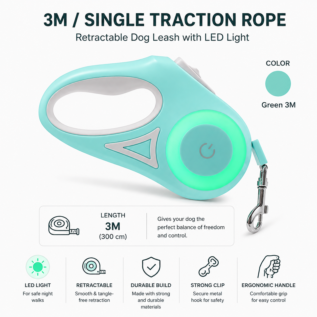 Retractable Dog Leash with LED Light | 3M & 5M