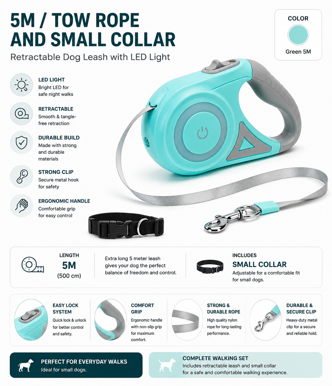 Retractable Dog Leash with LED Light | 3M & 5M